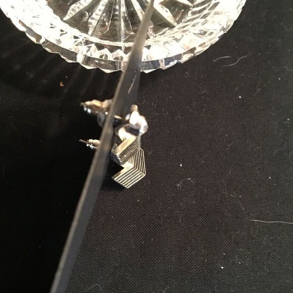 Silvertone and Clear Crystal Earrings - Picture 6 of 7